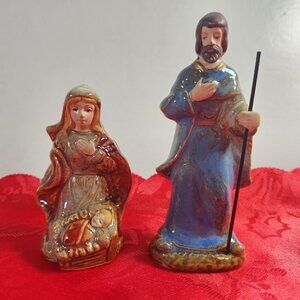 Nativity Figures Holy Family Mary with Baby Jesus 3 1/2"Joseph 4 3/4" Ceramic